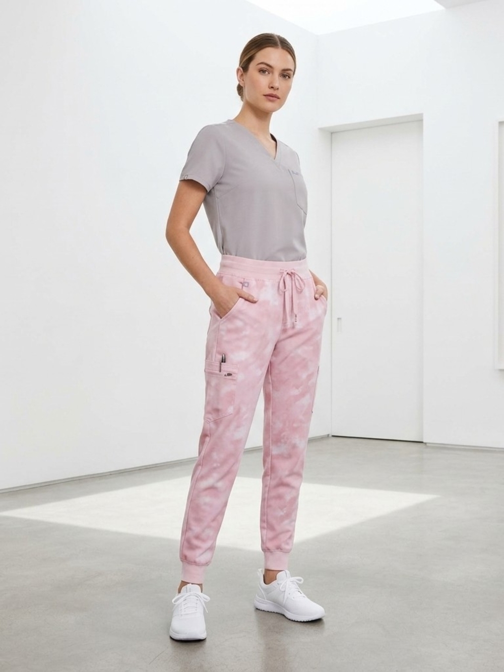 FIGS Zamora Jogger Scrub Pants Womens Small Tall S/T Pink Tie Dye Medical FIONx - Picture 3 of 14